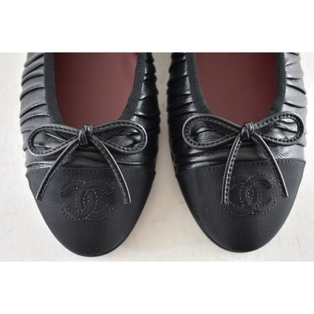 Chanel 26A Black Pleated Lambskin Leather CC Logo Bow Ballet Ballerina Flat 41.5 - Picture 12 of 16